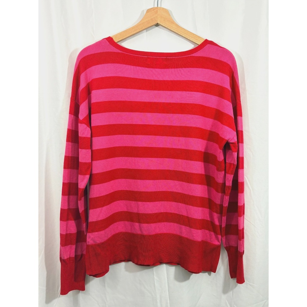 Marled Red & Pink Striped Sweater with Embroidered Raised Love Heart- Size M - Picture 2 of 6
